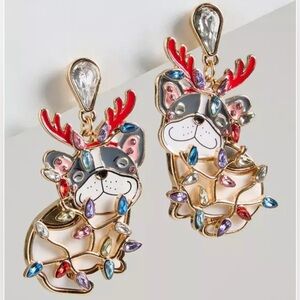 Torrid Women's Frenchie Dog Charm Earrings Tinsel Colorful Rhinestone